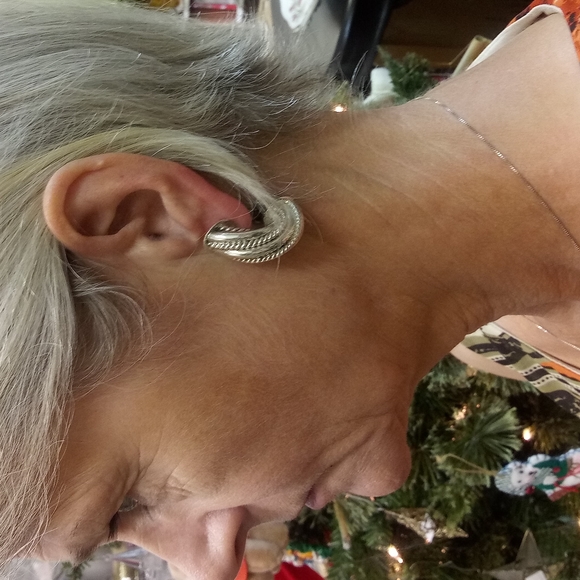 925 Sterling Silver Clip Decorative Rope Earrings - Picture 3 of 6